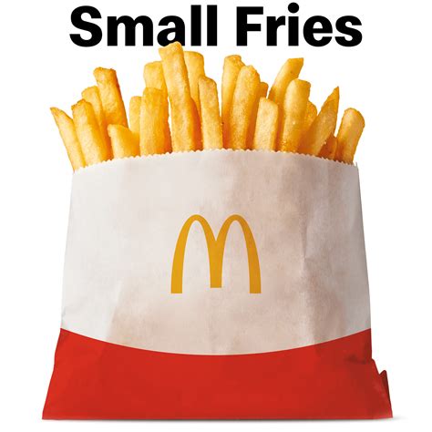 Mcdonalds small fries. If you have questions about our food, please reach out to the McDonald’s Guest Relations Contact Centre at 1-888-424-4622. Thank you. Percent Daily Values (DV) are based on a 2,000 calorie diet. Your daily values may be higher or lower depending on your calorie needs. Beverages made with water may have additional minerals contributed by the ... 