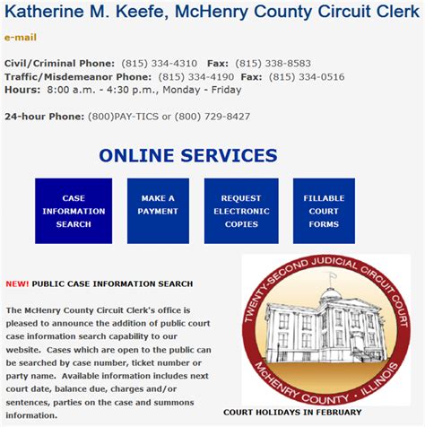 Online Court Records. You may view your case on our website by clicking on the Online Court Records link located on the Electronic Services page. You may look up your case by name, case number or ticket in the respective search field. Our office has many of our forms online. If you are looking for a specific form and are not finding it in our .... 