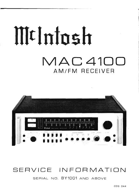 Mcintosh mac 4100 original service manual. - Manuale di manutenzione di king air 200.