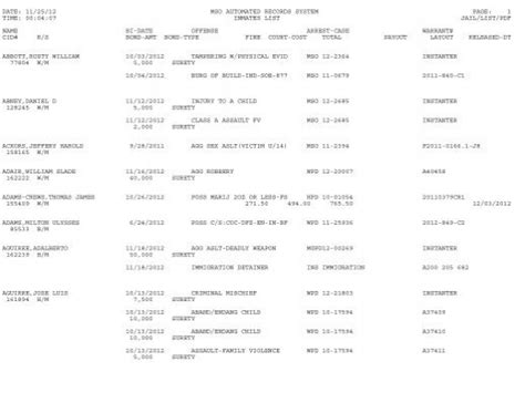 Page 1 of 2 Jail Roster - No SSN Printed on