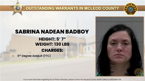 Mcleod county custody list. Custody Status: IN CUSTODY Date and Time of Release: at Address: 1503 Hidden Trl Mayer, MN 55360 35 Date and Time of Booking: 08/25/2023 at 2:30 PM 5 Burgess, Justin James AGE: Address: 186 Broadway St NW Bethel, MN 55005 35 Carver County Jail In Custody List CARVER COUNTY INMATES IN CUSTODY FROM Thursday, October 5, 2023 at 12:00 am 