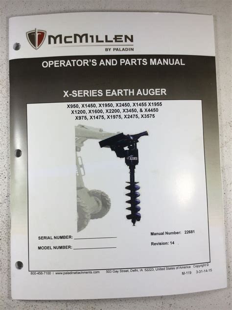 Mcmillen x series earth auger operator service parts catalog manual. - Manual de servicio original del amplificador yamaha ca 800.