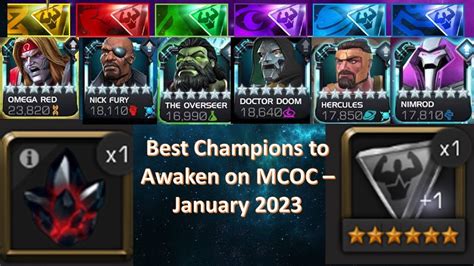 Mcoc champs to awaken. Best use of an awakening gem in my eyes. The most important champs I've used gems on are guardian, aegon, cap iw, archangel, Hyperion, and of course, fury, Nicholas J. Corvus definitely benefits a lot from being awakened, even at sig 1. Ebony Maw if you want to go cheese the Bob and Weave node. 