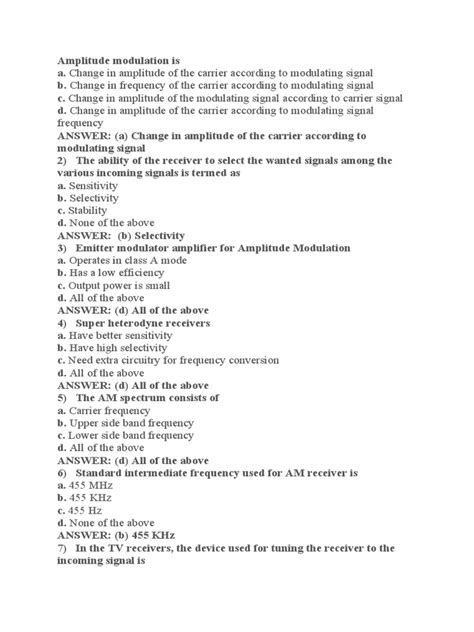 Mcq Amplitude And Frequency Modulation Slibforme