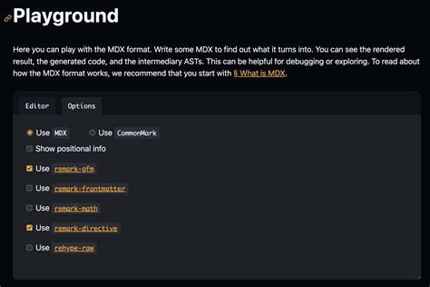 Mdx playground.  The site is a lot faster.  A built-in component lets you ...