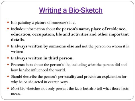Meaning of biography sketch examples