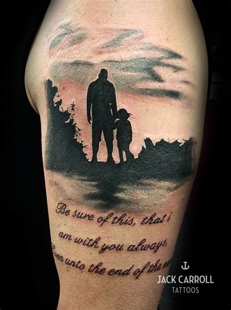 Meaning Behind Simple Father Son Tattoos Father and Son Silhouette. Father son tattoos have become a popular way for dads and their sons to celebrate their close... Matching Coordinates. Matching coordinate tattoos have become a popular trend among fathers and sons who enjoy... Shared .... 