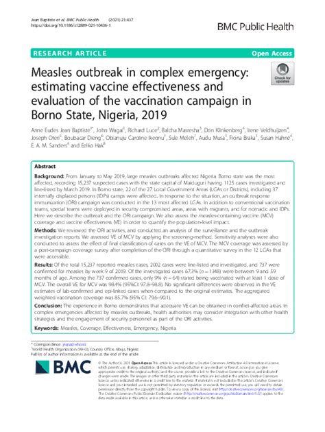 Measles outbreak in complex emergency: estimating vaccine …