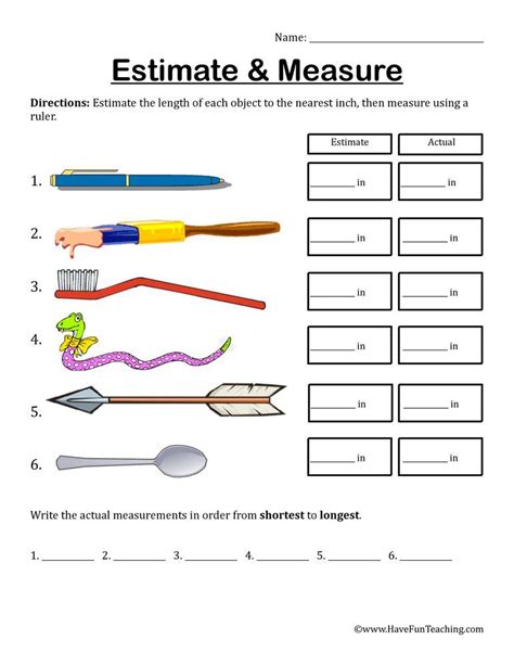 Measurement Estimating The Length Of Objects Worksheet