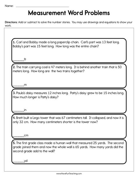 Measurement Word Problems Worksheet by Teach Simple