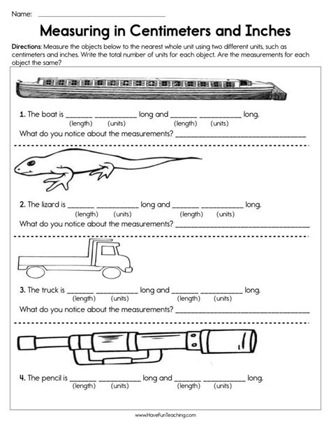 Measuring Length in Centimeters Worksheet