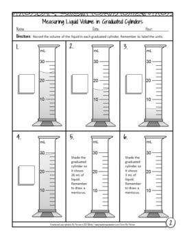 Measuring Liquid Volume in Graduated Cylinders Worksheet Bundle by