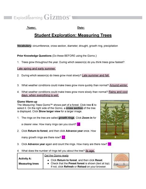 Measuring trees gizmo answer key. Student Exploration: Graphing Skills Answer Key. Vocabulary: bar graph, line graph, negative relationship, pie chart, positive relationship, scale, scatter plot, variable Prior Knowledge Questions (Do these BEFORE using the Gizmo.) [Note: The purpose of these questions is to activate prior knowledge and get students thinking. 