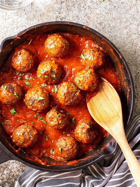 Meaty vegan. Line a large baking sheet with parchment paper and lightly oil the paper with oil spray. Place the vegan meatballs on the prepared baking sheet in a single layer, half a thumb apart. Spray extra oil on top of the … 