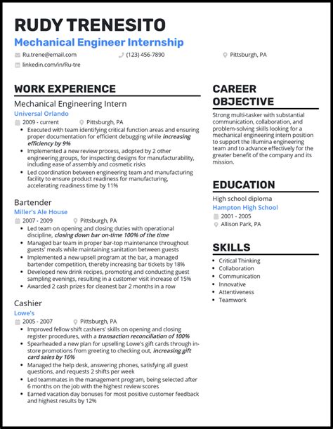 Mechanical Engineering Internship Resume example Templates at