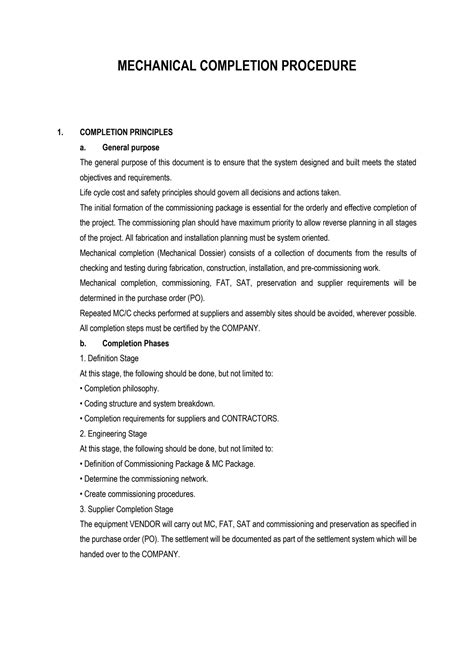 Mechanical completion and commissioning procedure.  We provide news / PSAs a...