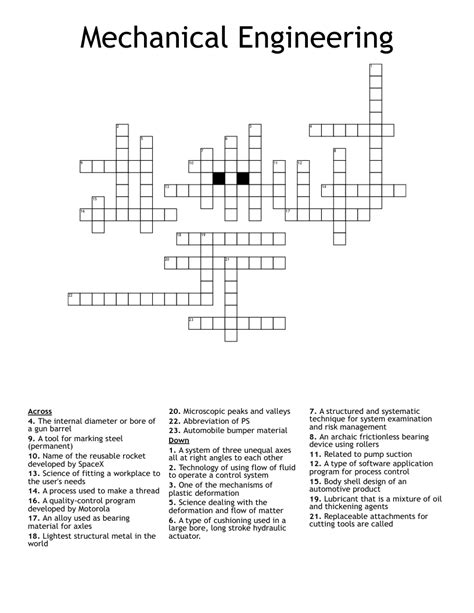 Mechanical worker crossword. The Crossword Solver found 30 answers to "Mechanical equipment (8)", 8 letters crossword clue. The Crossword Solver finds answers to classic crosswords and cryptic crossword puzzles. Enter the length or pattern for better results. Click the answer to find similar crossword clues . Enter a Crossword Clue. Sort by Length. # of Letters or Pattern. 