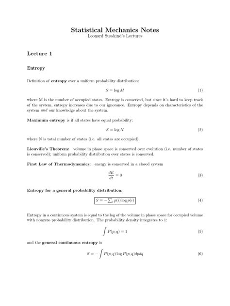 Mechanics Lecture Susskind Notes Statistical