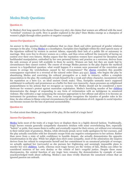 Medea Study Questions Answers