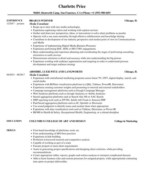 Media Consultant Resume Sample MintResume