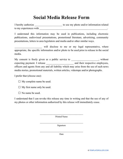 Media Release Form Template Addictionary