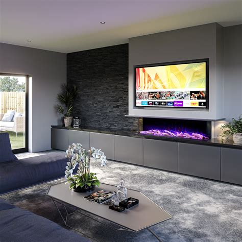 Media wall with fireplace. Our team provide a full service, from designing your electric media wall fireplace, to fitting and installation. If you are interested in a new electric media wall fireplace, give us a call on 0115 939 6169. We now provide a range of supply-only media wall fireplaces, ready for collection or delivery from our showroom. 