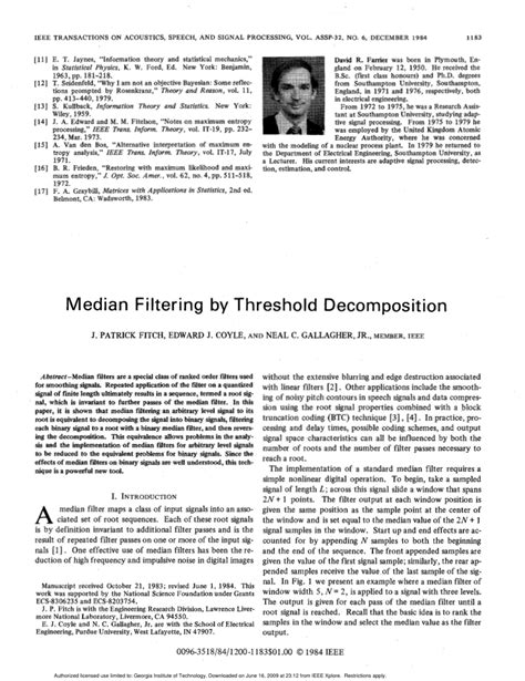 Median filtering by threshold decomposition - IEEE Xplore