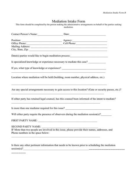 Mediation intake form in Word and Pdf formats