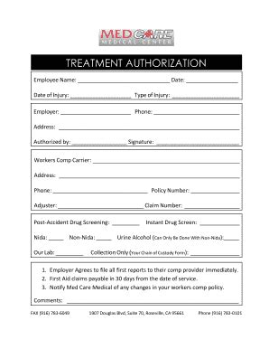 Medical Authorization Form Workers Comp