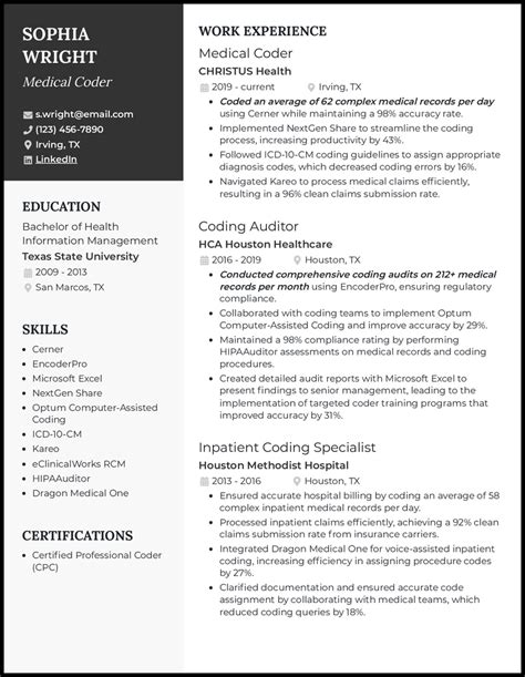Medical Coder Sample Resume Get Free Templates