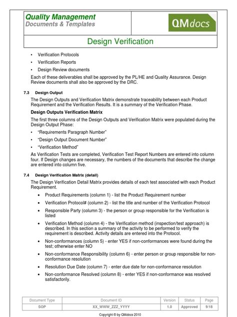 Medical Device Design Verification SOP