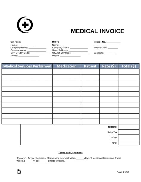 Medical Invoice Template Template Business