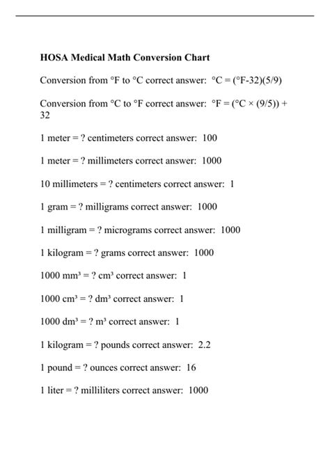 Medical MathHOSA Conversions & abbreviations HOSA Stuvia US