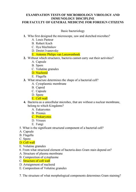 Medical Microbiology Exam Questions Answers