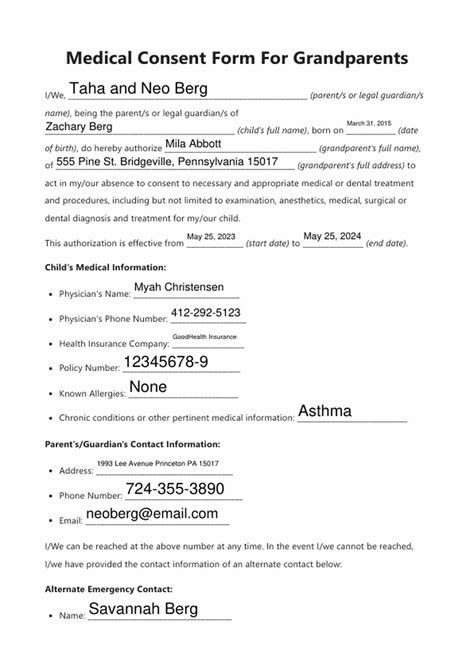 Medical Release Form For Grandparents Check more at https