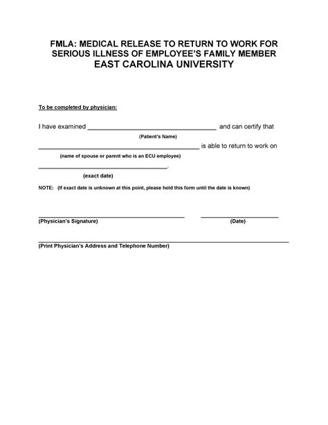 Medical Release to Return to Work Form Fill Out and Sign Printable