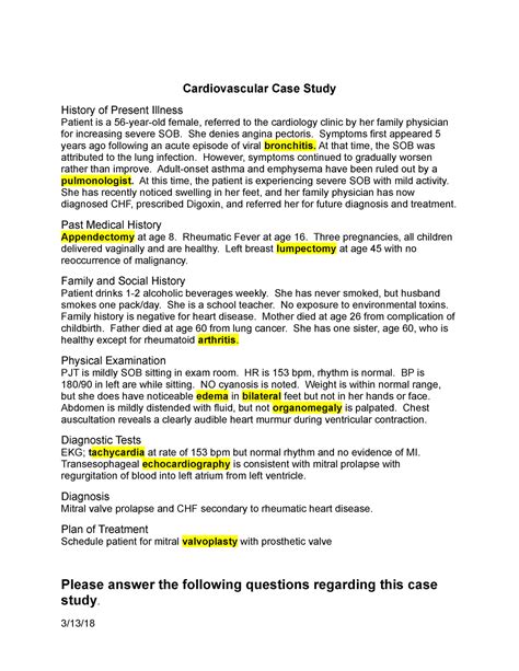 Medical case study examples.  Her past medical history consisted of sciatica, hypoth...