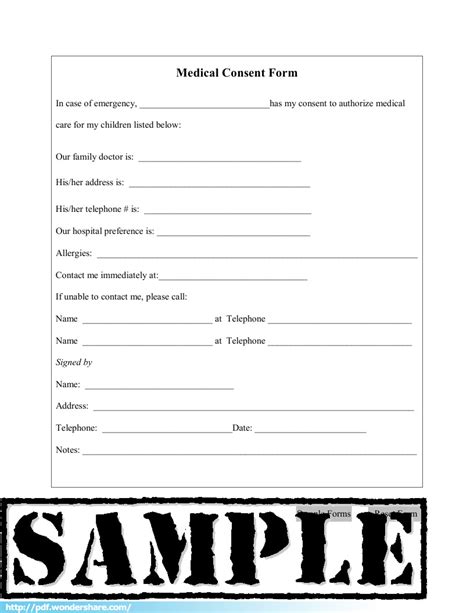 Medical information and consent form in Word and Pdf formats