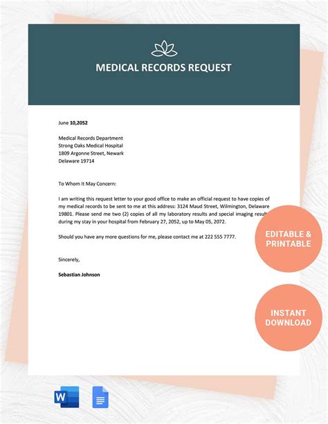 Medical records request template letter in Word and Pdf formats