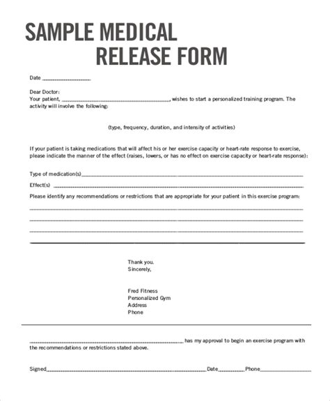 Medical release form in Word and Pdf formats