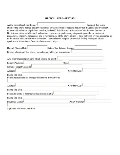 Medical release form word in Word and Pdf formats