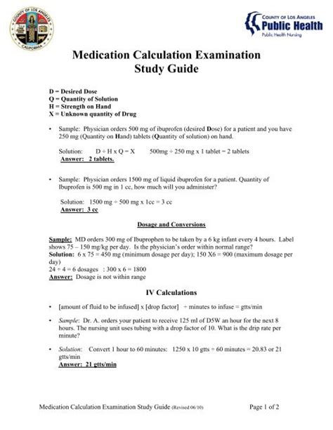 Medication Examination Study Guide