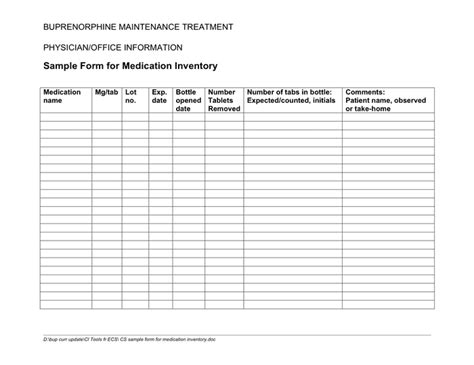 Medication Inventory Log Sheet