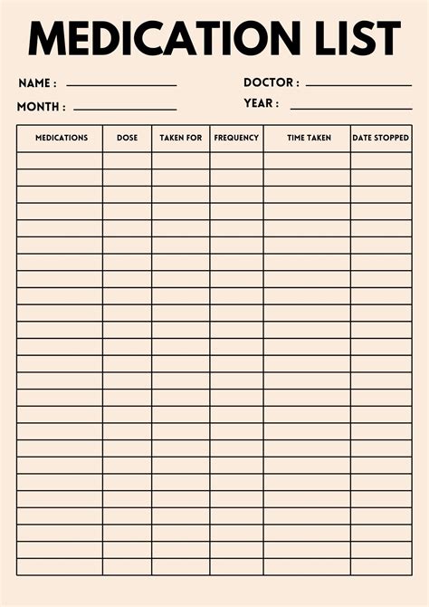 Medication Printable Chart
