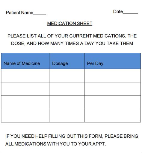 Medication Sheet Template 10  Free Word Excel PDF Documents Download