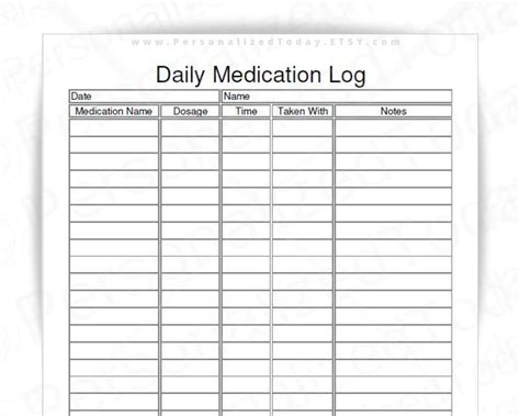 Medication Tracker Chart Printable PDF File Etsy