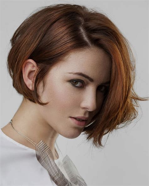 A simple center-parted bob is still full of plenty of style, especially when you let natural grey hair color shine through. 14. Blunt Cut Bob. This blunt cut bob may have straight angles, but the smoothness and shine of a rich almond color will show you have a soft side too. 15. Bob for Older Women with Round Faces.