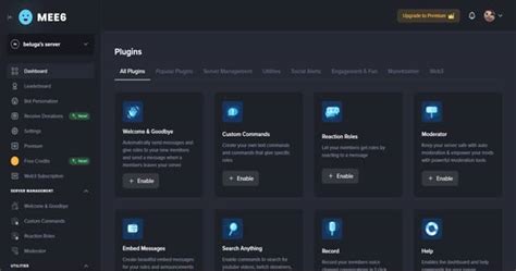 Mee6 dashboard. The best. all-in-one. bot. for Discord. Mee6 is a complete Discord bot, easy-to-use, that millions of Discord servers worldwide trust to manage, entertain, and grow their community. Add to Discord. See features. 4.8 Trustpilot score. 