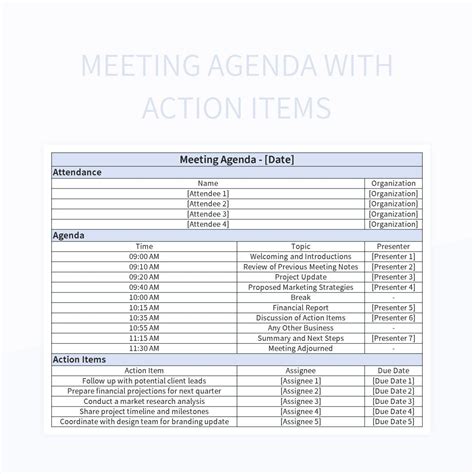 Meeting Agenda With Action Items Excel Template And Google Sheets File