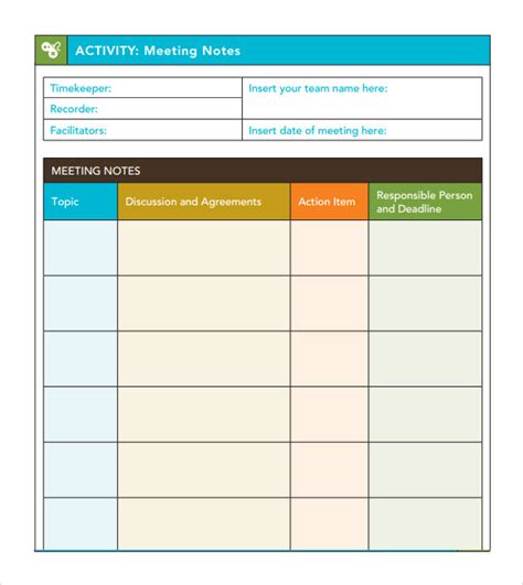 Meeting Notes Template With Action Items Sample Design Layout Templates